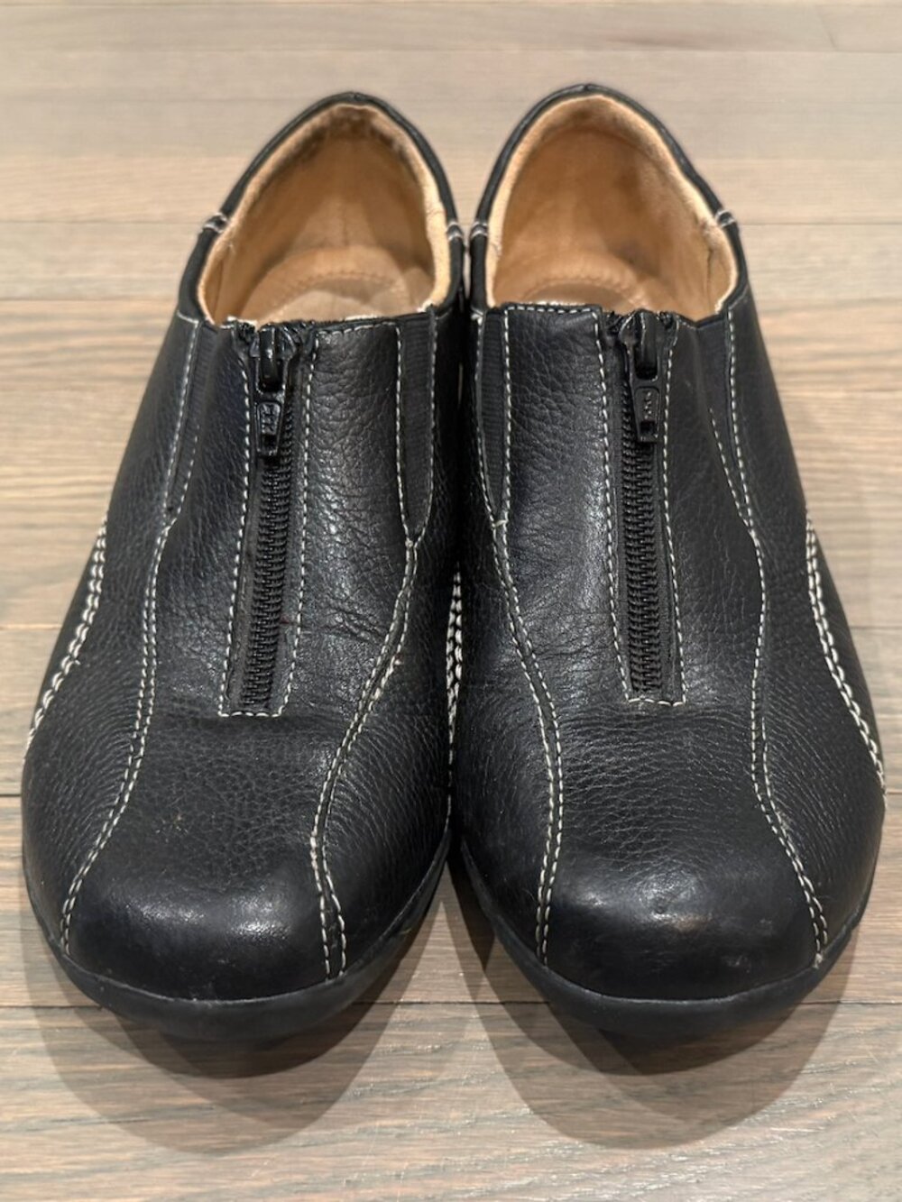 Naturalizer Black Leather Zip-Front Slip-On Shoes